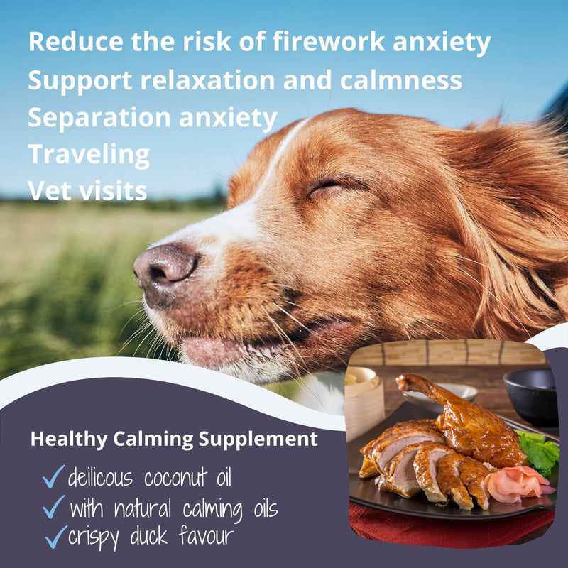 Duck Calming Coconut Oil for Dogs & Cats – 200ml Anxiety Relief Supplement with Chamomile, Valerian & Ashwagandha – Natural Stress Soothing Formula – Fast-Acting & Long-Term Calmer