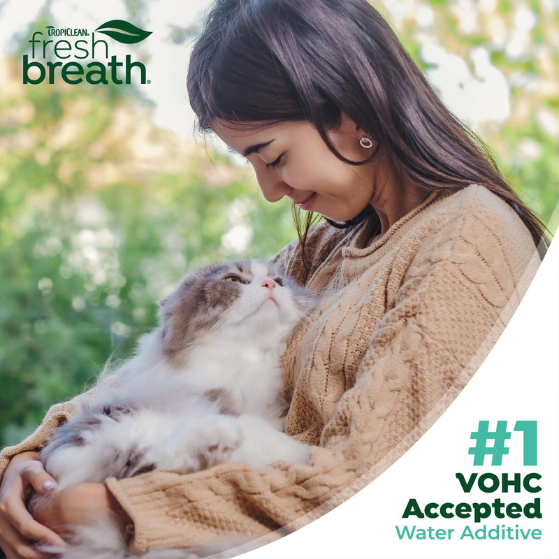 TropiClean Fresh Breath Water Additive for Cats, Cat Teeth Cleaning and Breath Freshener Solution, Complete No Brushing Dental Care, 16 oz. 16 Fl Oz (Pack of 1) Water Additive (Original)