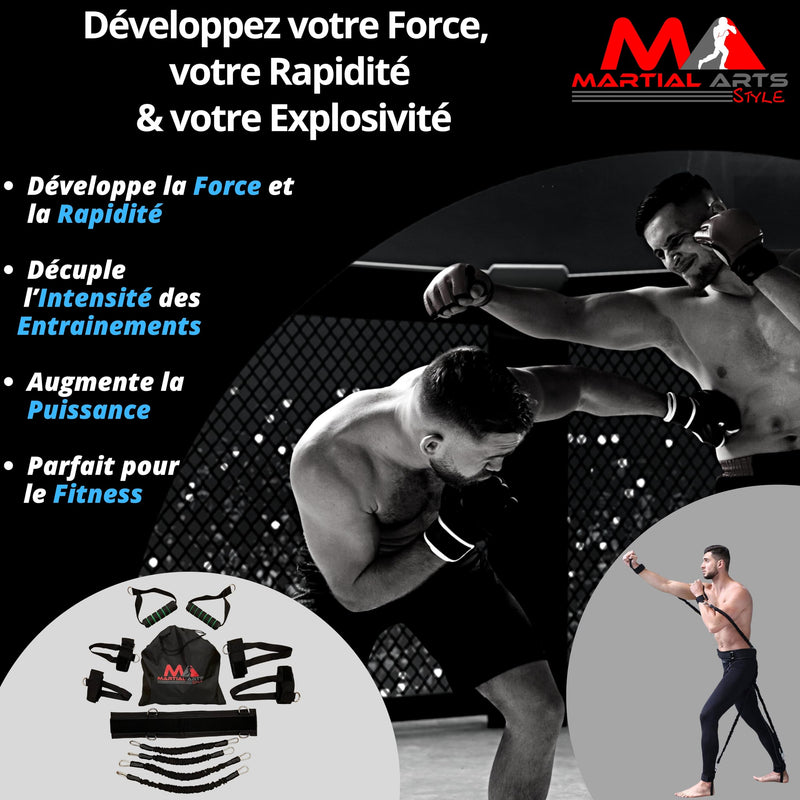 Boxing Resistance Bands for MMA Martial Arts Resistance Training at Home for Punches/Kicks, 150lbs Exercise Bands Full Body Fitness Workout to Enhance Explosive Power/Speed/Agility Black Color - BeesActive Australia