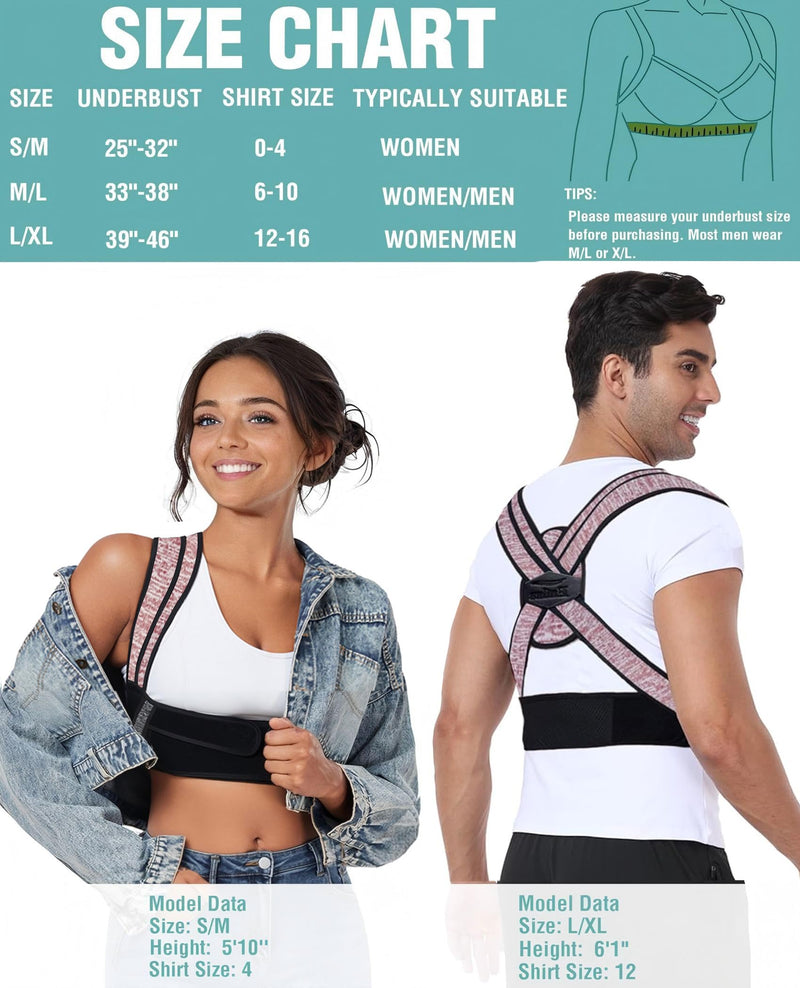 Posture Corrector for Women Men,BI-Straps Back Straightener - Bamboo Fiber Back Brace Posture Corrector - Instant Upper Back Pain Relief Pink M/L - BeesActive Australia
