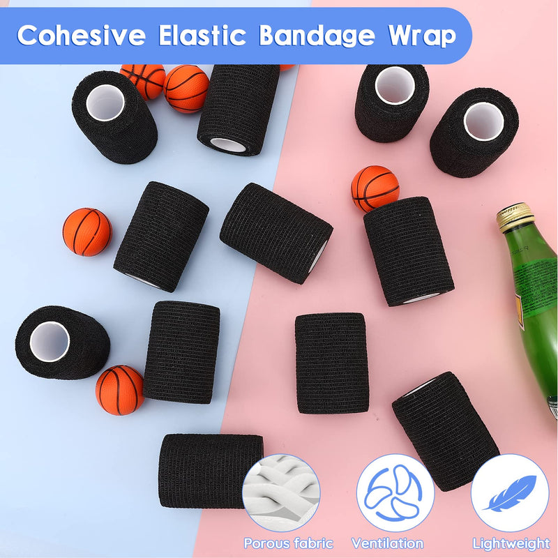 NANASO 12PCS Self Adhesive Bandage Wrap,4" x 5 Yards Elastic Adhesive Tape for Sports,Self Adherent Wrap for Pet,Breathable Cohesive Bandage for Wrist Ankle Knee Leg First Aid Sprains Swelling-Black - BeesActive Australia
