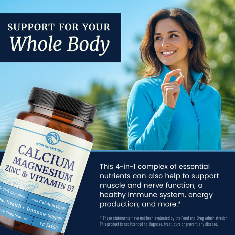 Calcium Magnesium Zinc D3 Supplement | Strong Bones, Healthy Teeth & Immune Support | Calcium Citrate Magnesium and Zinc with Vitamin D3 | 4-in-1 Cal Mag Supplement | 90 Tablets (1 Month Supply) | Muscle & Nervous System Support, Calcium Citrate Magnes...