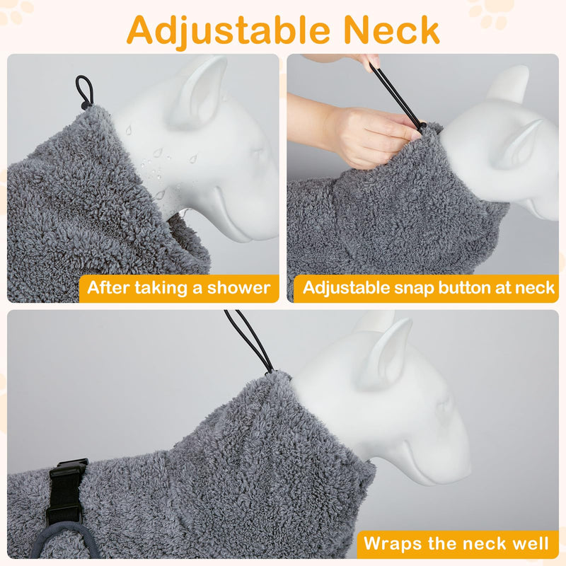 Glittme Dog Bathrobe, Super Soft Dog Robe Quick Drying Dog Towels for Drying Dogs Large, Adjustable Dog Robes for After Bath, and Dog Dryer for Dog, Puppy, M, Grey Medium - BeesActive Australia