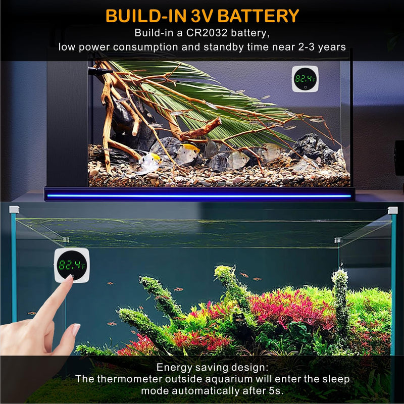Aquarium Thermometer, Digital Fish Tank Thermometer Stick On, LED Display ±0.9°F with Touch Button for Aquatic Pets, Fish, Betta Axolotl & Turtle (2) 2 - BeesActive Australia
