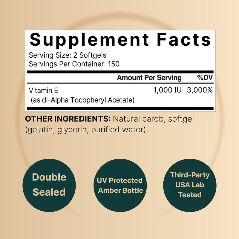 NatureBell Vitamin E Oil Softgels, 1,000 IU Per Serving, 300 Pills | Essential Antioxidant Supplements, Easily Absorbed Form – Supports Skin, Heart, & Immune Health – Non-GMO - BeesActive Australia