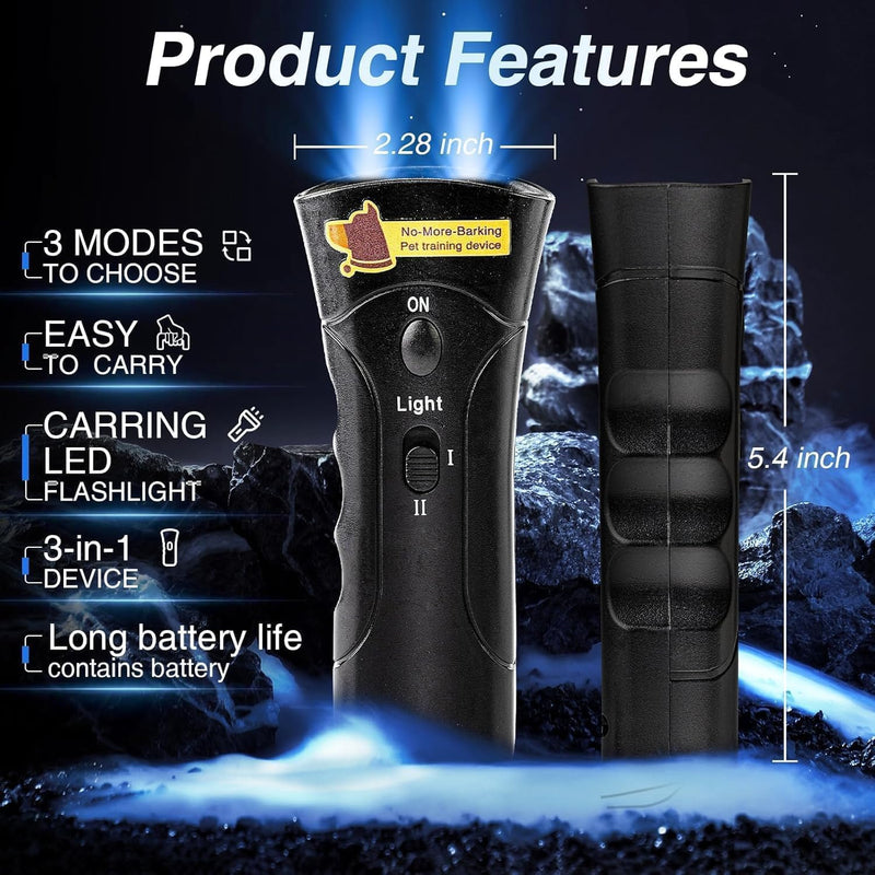 Dog Bark Deterrent Devices, Ultrasonic Anti Barking Device for Dogs, Barks No More Dog Training Device, Stop Dog Bark Control Deterrent Device Indoor Outdoor, Safe for Human & Dogs, Contains Battery Black