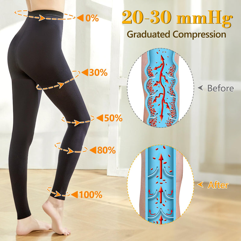 Medical Graduated Compression Tights, 20-30 mmHg Support Pantyhose Medium Black