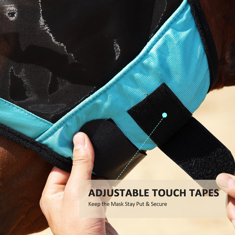 Harrison Howard Pro Luminous Horse Half Face Fly Mask Large Eye Space with Ears UV Protection for Horse Teal L - BeesActive Australia