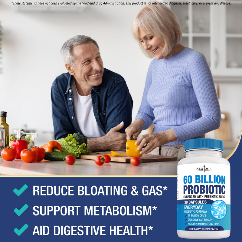 Probiotics 60 Billion CFU with Prebiotic Formula - Probiotics for Women and Men and Adults, 100% Natural Digestive Enzymes, Shelf Stable Probiotic Supplement Prebiotic