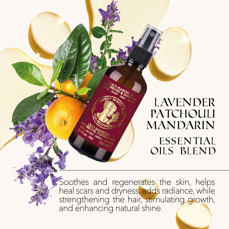 Made in Italy Natural Organic Body Oil, Hydrating After-Shower Oil & Face Moisturizer, Nail Care with Apricot, Sweet Almond, Olive, and Vitamin E Oils, Skincare for Dry Skin