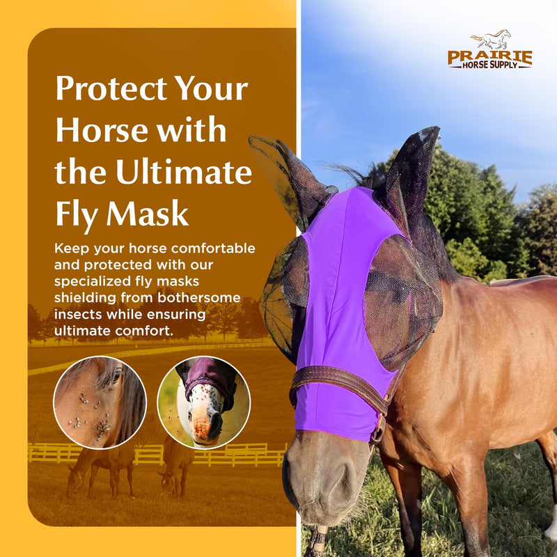 Prairie Horse Supply - UV Fly Mask with Ears for Horses – Lycra Comfort Fit Design - Horse Fly Protection for Trail and Pasture - Durable Mesh Shields from UV Rays - Purple - Arab/Cob/Small Quarter - BeesActive Australia