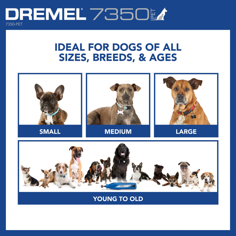 Dremel 7350-PET 4V Pet & Dog Nail Grinder, Easy-To-Use & Safe Nail Trimmer, Professional Pet Grooming Kit - Works on Large, Medium, Small Dogs & Cats New Model w/ 4 Sanding Bands