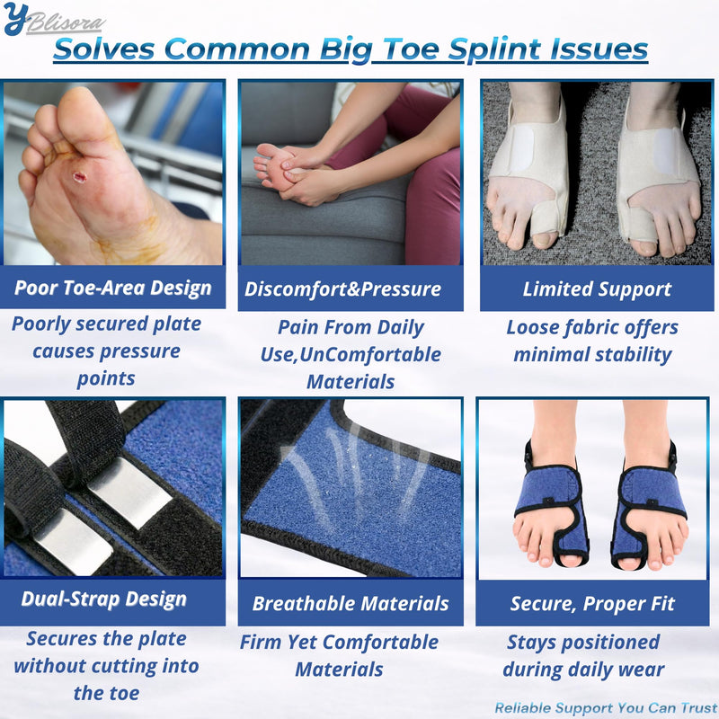 Broken Big Toe Splint Brace for Women Men, Big Toe Splint for Broken Toe with 3 Stainless Steel Plates, Adjustable Broken Toe Brace, Turf Toe Support, Detachable Heel Strap Buckle, Shoehorn Included, Blue Left Blue-Left - BeesActive Australia