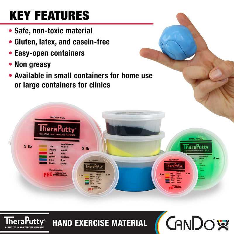 CanDo TheraPutty Standard 4oz Blue Firm Hand Exercise Putty For Rehabilitation, Exercises, Hand Therapy, Strengthening, Motor Skills, Stress Relief 4-ounce - BeesActive Australia