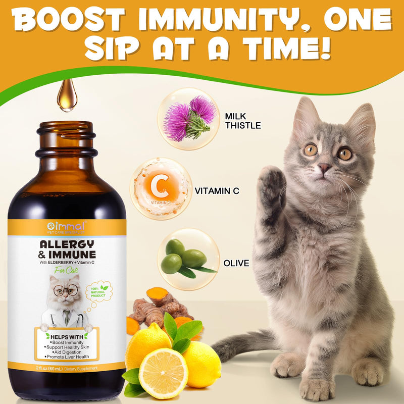 Cat Itchy Skin Relief, Allergy Relief for Cats, Antihistamine for Cats, Reduce Licking & Scratching Habits, Supports Seasonal Sensitivities, Skin & Immune Support 60 ml