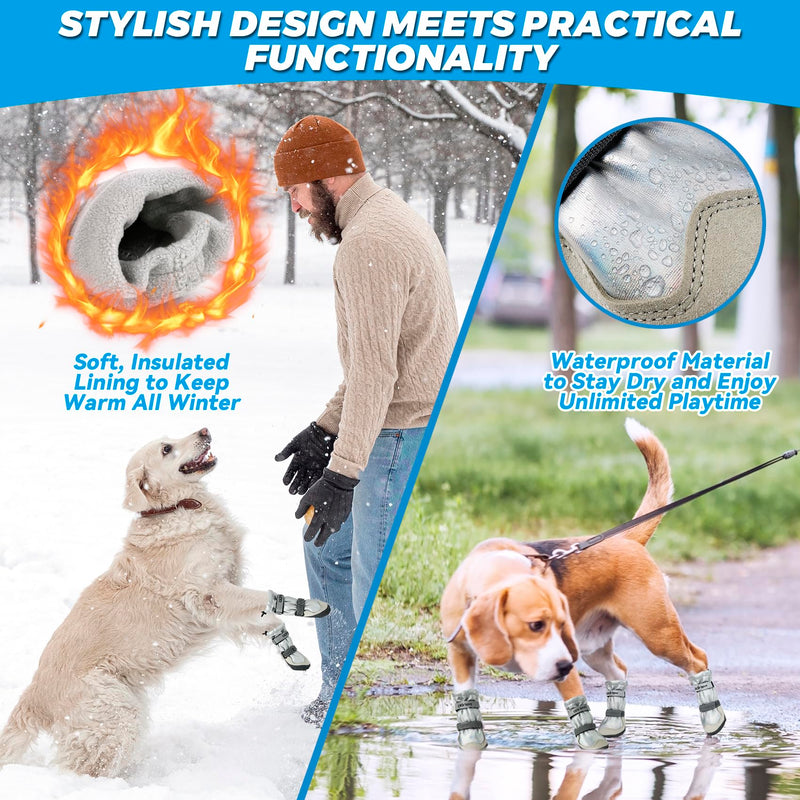 Dog Shoes Large Size Dogs, Dog Booties and Paw Protectors, 4PCS Shoes for Dogs, Rugged Anti-Slip Sole, with Night Reflective Strip for Hot Pavement and Rain or Snow Walking Hiking. (Silver, 3) Silver - BeesActive Australia