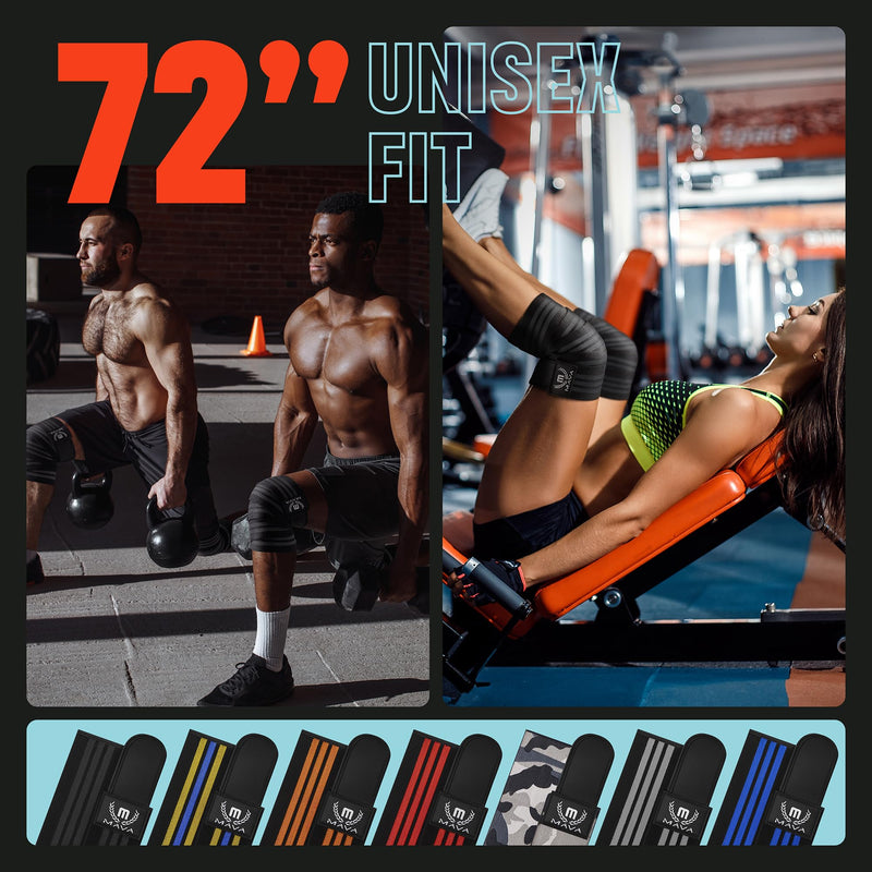 Mava Sports Knee Wraps (Pair) for Men & Women | Ideal for Cross Training, WODs, Gym Workouts, Weightlifting, Fitness & Powerlifting | Knee Straps for Squats | 72" Compression & Elastic Support Black