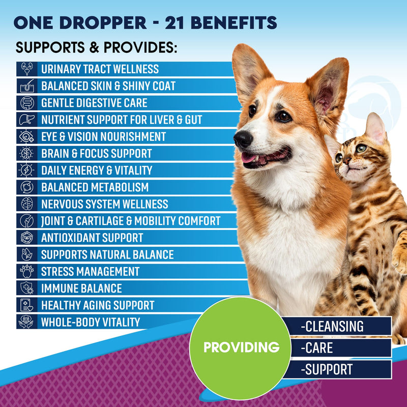 21-in-1 Multivitamin for Dogs and Cats – Liquid Drops with Glucosamine & Cranberry – Hip & Joint, Urinary Tract, Skin & Coat, Immune Support – All Breeds & Sizes – 60 mL