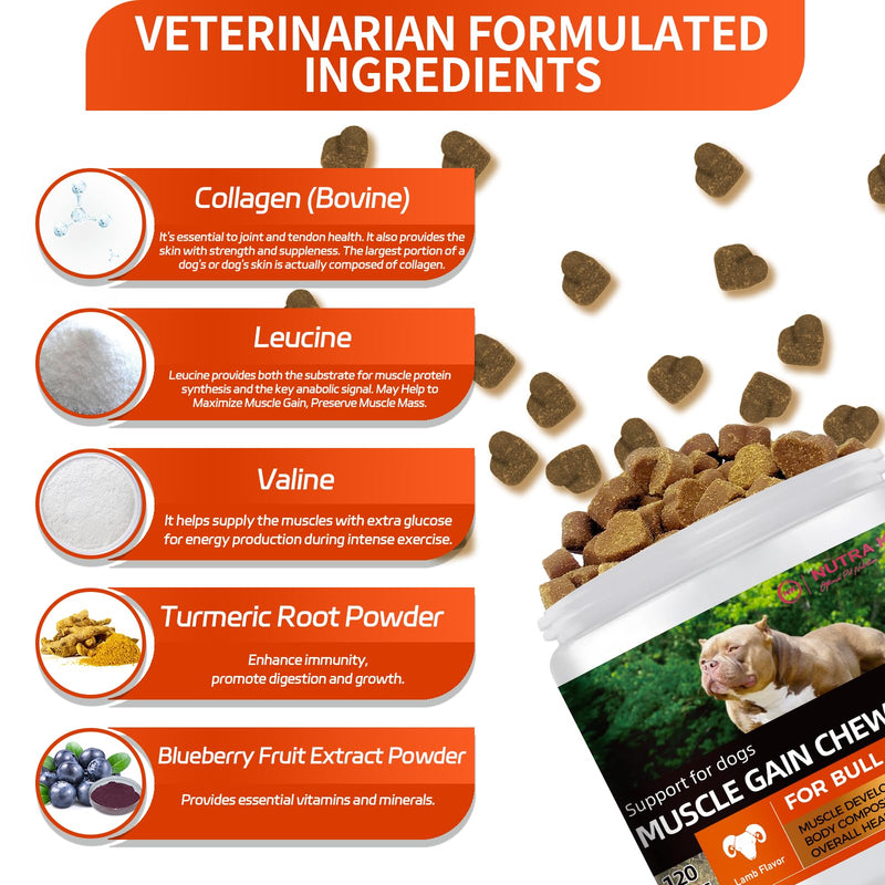 Muscle Chews for Dogs, Natural Collagen & Amino Acids, Lamb Flavor, 120 Soft Chews