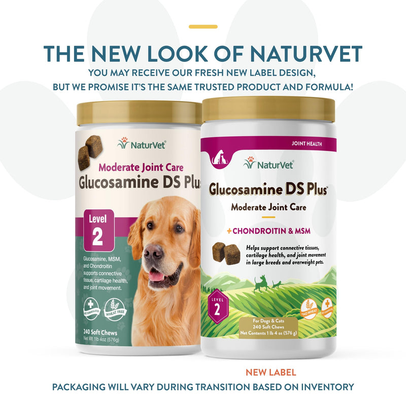 NaturVet – Glucosamine DS Plus - Level 2 Moderate Care – Supports Healthy Hip & Joint Function – Enhanced with Glucosamine, MSM & Chondroitin – for Dogs & Cats – 240 Soft Chews Glucosamine-DS Level 2 - BeesActive Australia