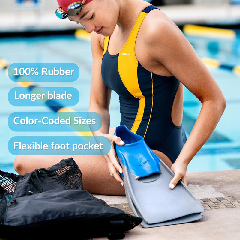 Sporti Adult-Kids Swim Fins for Pool Lap Swimming - Long Floating Fins for Swimming & Snorkeling - Swim Flippers for Training Toddler 11-12 Yellow-Green