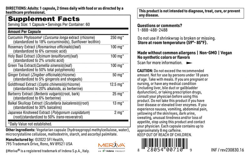 Klaire Labs SFI Health Inflathera, 60 Capsules | Phytonutrient Blend with Turmeric & Knotweed, Designed to Support Inflammation Response
