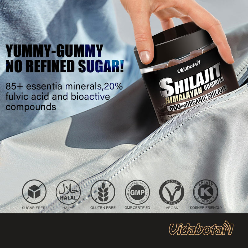 Shilajit Gummies 600 MG, 85+ Trace Minerals, Fulvic Acid, Pure Shilajit with Ashwagnadha, Black Seed Oil for Men & Women, Sugar Free, Lemon Flavor, 90 Gummies - BeesActive Australia