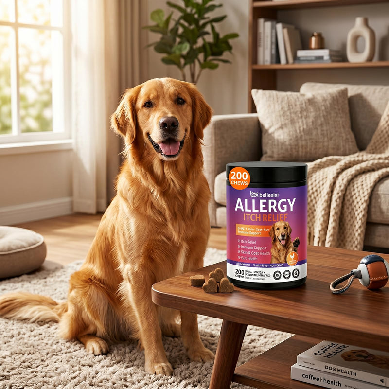 Dog Allergy Chews 200ct - Seasonal Allergy & Itching Skin Relief for Dogs - Soft Chews with Colostrum, Probiotics & Omega 3 for Licking Paws, Hot Spots & Immune Support - Chicken Flavor (14.1 OZ) 200 Chews