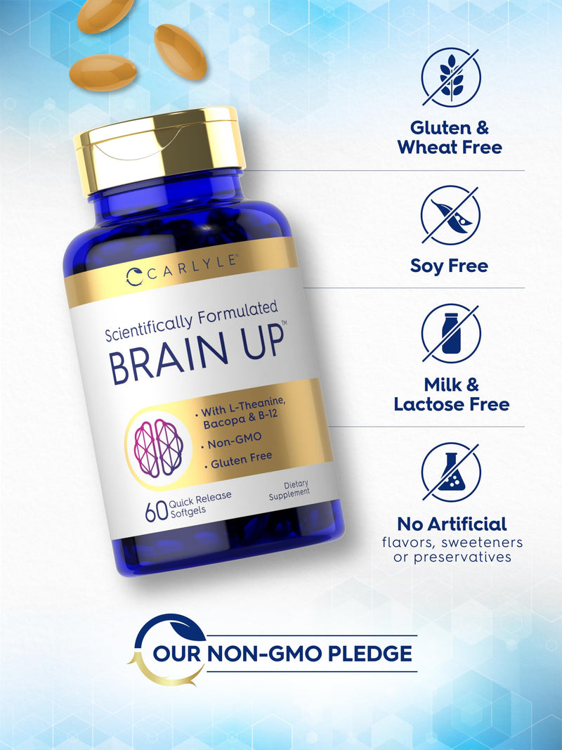 Carlyle Brain Nootropic Supplement | 60 Softgels | with Lion's Mane Mushroom, Bacopa and L-Theanine | Non-GMO, Gluten Free