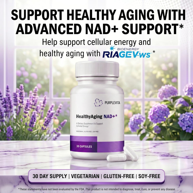 NAD + Plus Supplement Healthy Aging with RiaGev®-WS™, Vitamin C & Niacin, Cellular Energy, Metabolism and Stress Support*, Vegetarian, Gluten-Free & Soy-Free 1 Capsule Daily