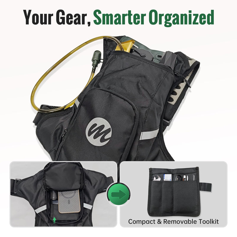 Moman Hydration Backpack with 2L Water Bladder, 600D PU Durable Hiking Backpack, Adjustable Strap & Removable Tool Pouch for Hiking/Running/Cycling/Music Festival/Rave for Men Women - BeesActive Australia