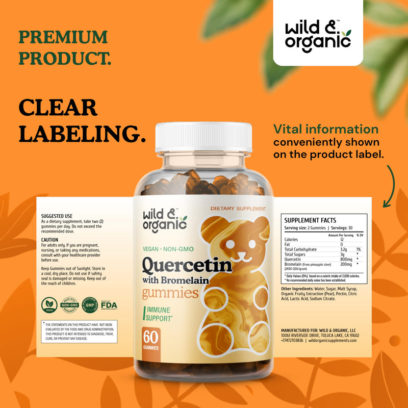 Quercetin with Bromelain Gummies 800mg - Immune Support Supplement Gummies w/ Quercetin Bromelain - Vegan Bromelain Quercetin Supplements for Respiratory Lung Health - 60 Non-GMO Quercetin Gummies - BeesActive Australia