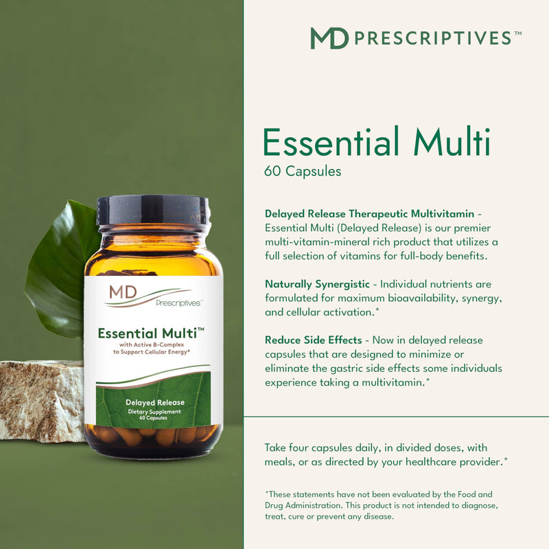 MD Prescriptives - Essential Multi (Delayed Release) - Multivitamin Mineral Complex Supplement for Enhanced Hormone Support - 60 Capsules 60 Count (Pack of 1)