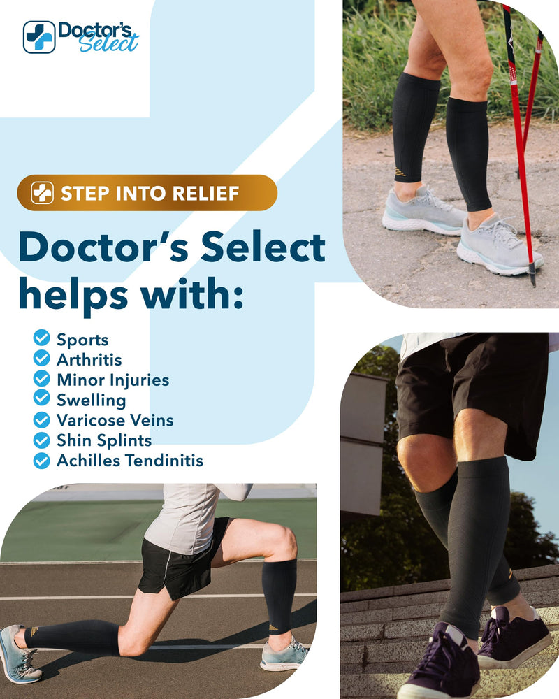 Doctor's Select 2 Pairs Copper Calf Compression Sleeve - Leg Compression Sleeves for Women & Men, Shin Splint Relief Large-X-Large Black - 2 Pairs - BeesActive Australia