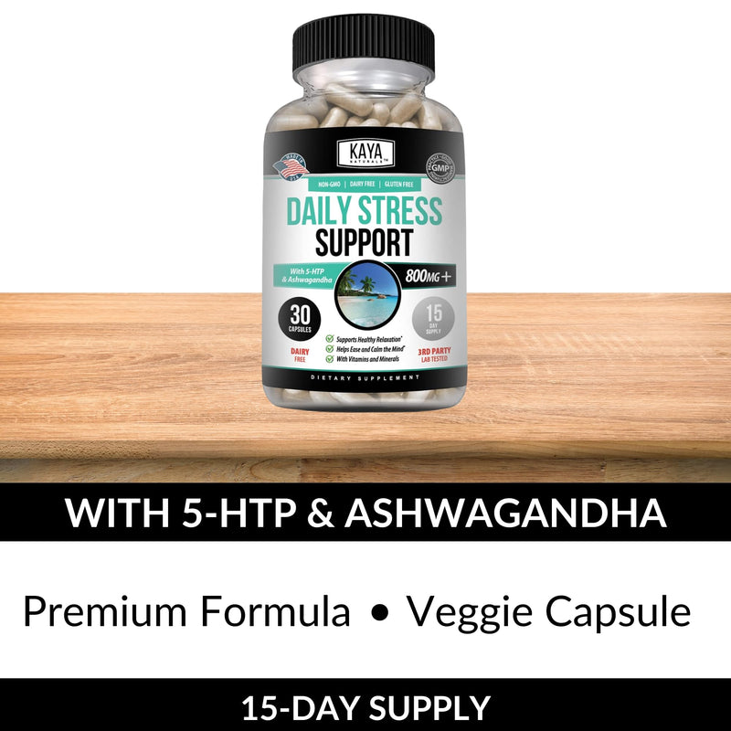 Kaya Naturals - Natural Herbal Stress Relief Support Vitamin Supplement to Relax and Calm The Mind - Boost Mood - Happy Pills - Anxiousness Support - 30 Capsules (Pack of 2) 30 Count (Pack of 2)