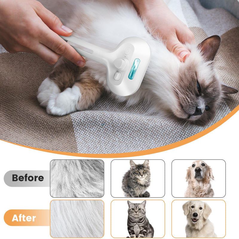 Cat Steam Brush New Steamy Cat Brush - 3 in 1 Cat Hair Brush with Release Button Self Clean Cat Brush with Spary Mist for Cats Dogs Pets Hair Removal - BeesActive Australia