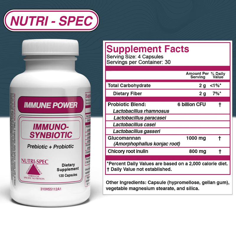 Nutri-Spec Immune Power - Immuno-Synbiotics Probiotics & Prebiotic for Women & Men - with Lactobacillus gasseri, rhamnosus, paracasei - Great for Immune-Related Inflammatory Conditions - 120 Caps