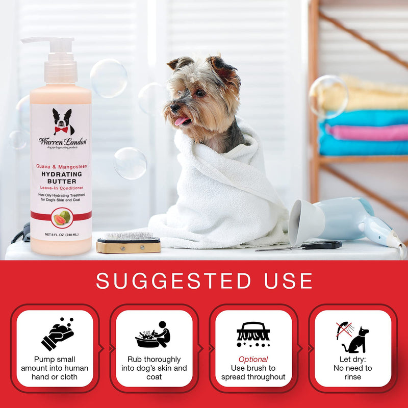 Warren London Hydrating Butter Leave In Pet Conditioner for Dogs | Lotion Skin and Coat Aloe Puppy & Dog Hair Detangler, Dry Skin, Fur Dandruff Use After Shampoo Bathing Made in USA Guava 8oz Guava - 8oz - BeesActive Australia