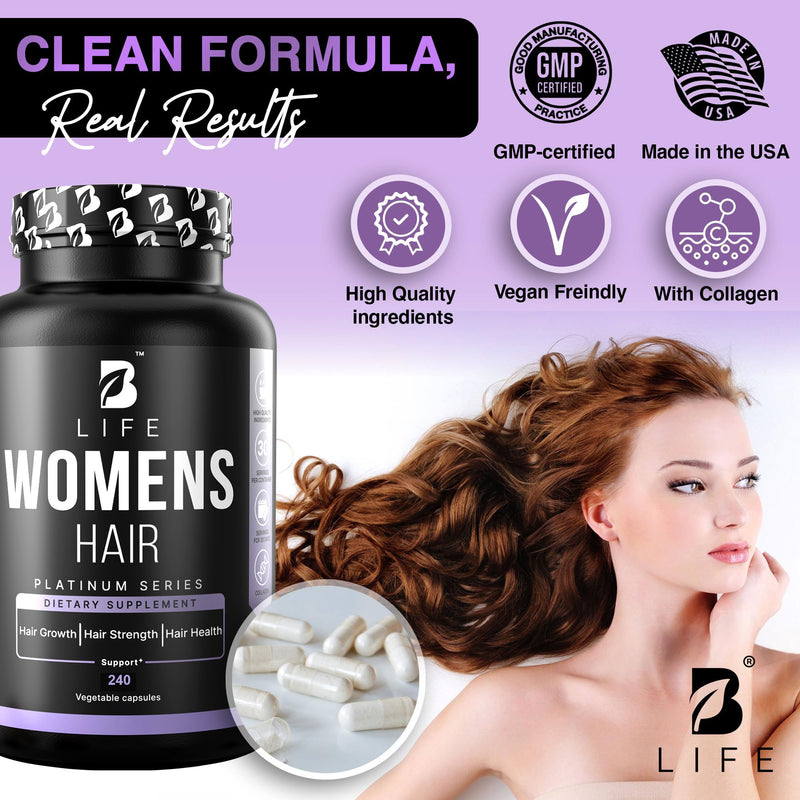 B Life Company Hair Vitamins for Hair Loss for Women – Biotin for Hair Growth – Hair Loss Treatments for Women – Healthy Hair Skin and Nails –240 Capsules – 60 Servings Biotin Vitamins 240 Capsules