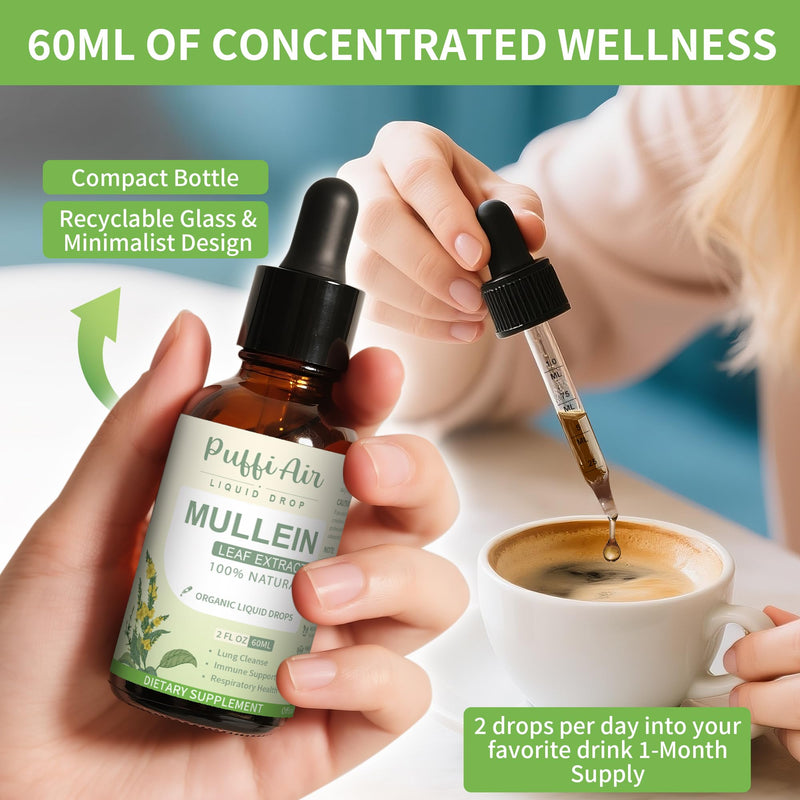 Mullein Drops for Lungs with Mullein Leaf Thyme & Marshmallow Root‰∏®Lungs Cleanser for Smokers Respiratory & Immune Support‰∏® Natural Vegan Non-GMO 60ml 2fl oz