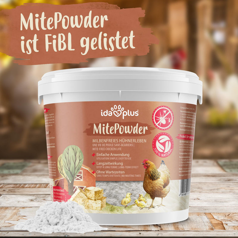 Ida Plus - MitePowder - Naturally against red bird mites - More effective than diatomaceous earth or silica - Ecologically approved - for chickens, quails & other poultry - WITHOUT CHEMICALS - 250g - BeesActive Australia