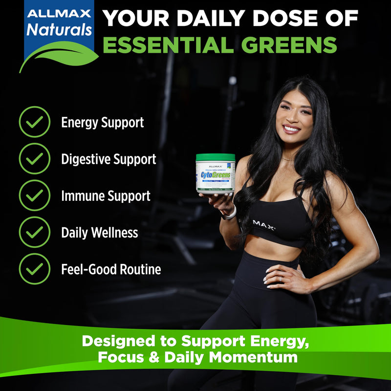 ALLMAX CytoGreens Super Greens Powder, Acai Berry Green Tea, 30 Servings | Supports Daily Wellness, Promotes Digestive Health, Superfood Greens Blend, Digestive Enzymes, Vegan