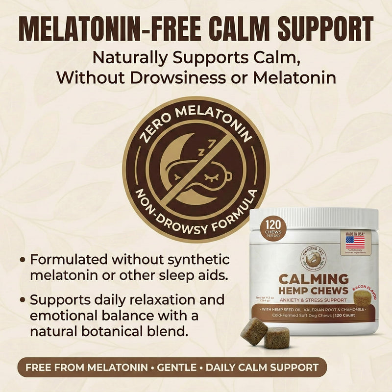 Dog Calming Chews - Bacon Flavor Canine Anxiety Relief & Stress Support - 120 Count Hemp Treats for Pets - Melatonin Free Sleep Aid for Separation Anxiety, Fireworks & Travel