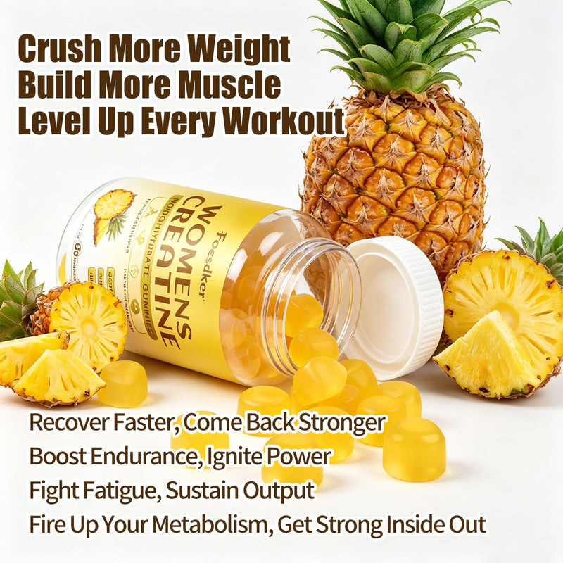 creatine Gummies for Women,Sugar Free,Pineapple Flavor | Creatine Monohydrate Gummies with Collagen,Vitamin D3 & Calcium for Muscles & Booty & Energy,