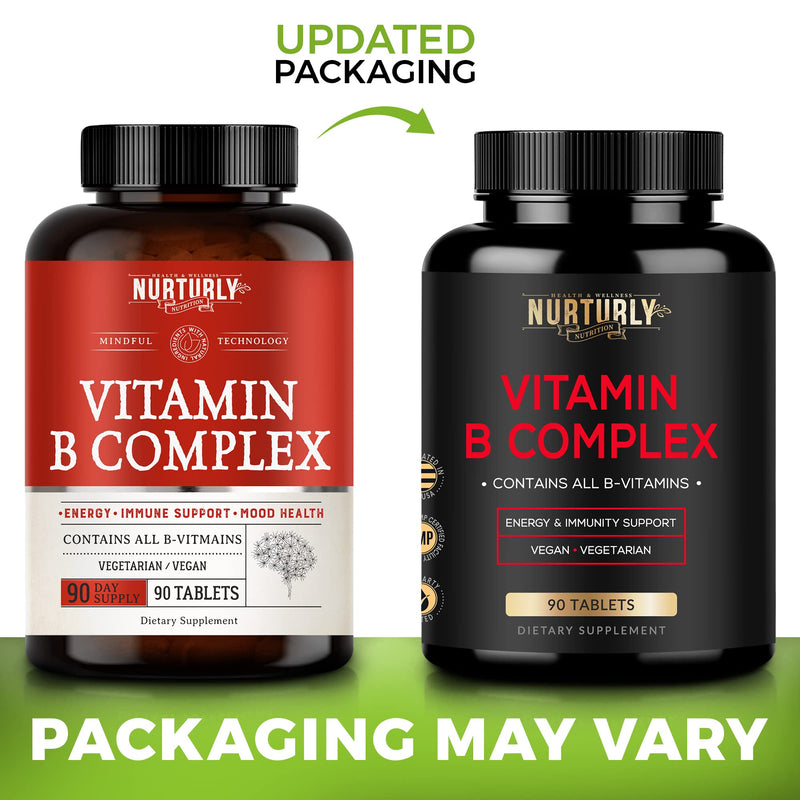 Vitamin B Complex - Contains All Essential B Vitamins - B1, B2, B3, B5, B6, B7, B9, B12 and Biotin - Super B Complex Vitamins for Energy, Immunity Support - 180 Tablets Vitamin B Tablet - 90 Count (Pack of 2)
