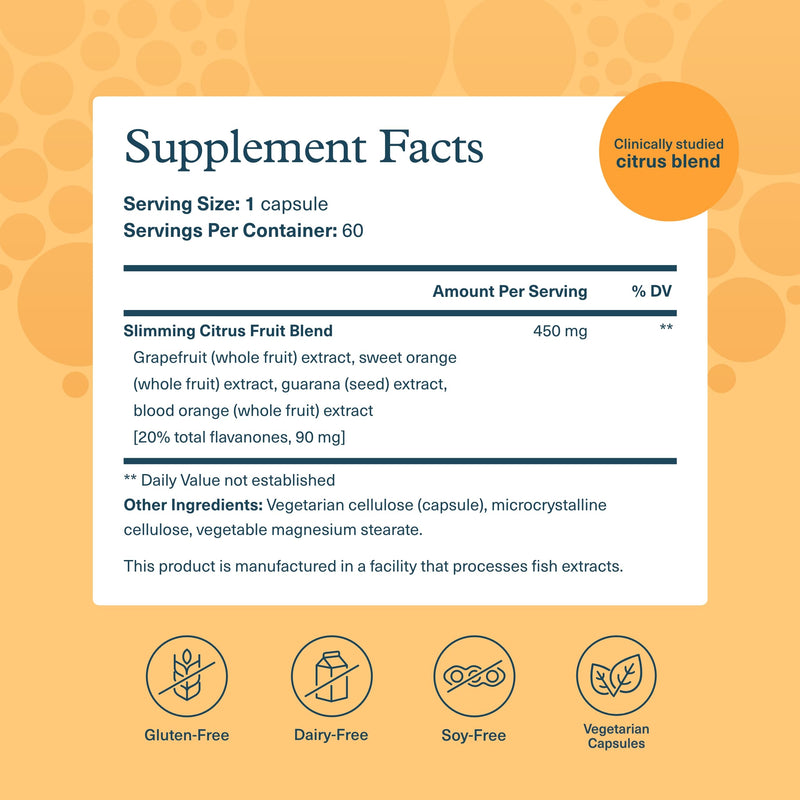 Youtheory Slimming Citrus Fruit - Vegan Health Supplement with Chromium - Supports Overall Wellness* - Dairy, Soy & Gluten Free - 60 Vegetarian Capsules 60 Count (Pack of 1) - BeesActive Australia