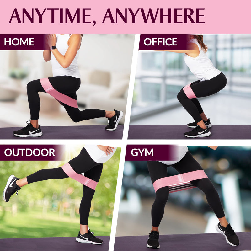 Gymbee Premium Resistance Bands for Working Out - Exercise Bands to Workout Glutes, Thighs & Legs - No Slip Cloth Booty Bands for Gym & Home Fitness, Yoga, Strength & Pilates for Men/Women - 3 Levels Black, Grey, Pink