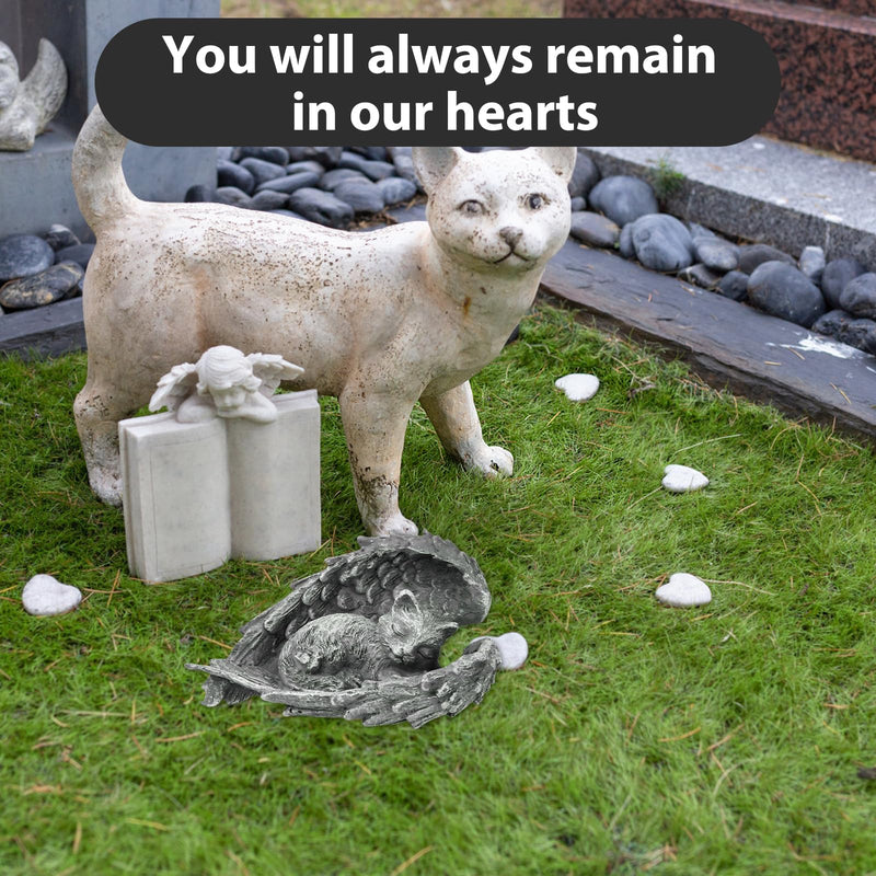 Tombstone Cat Memorial Stone Cat Remembrance Cat Keepsake Cat Keepsake of Deceased Cat Cat Angel Memorial Stone Resin Tombstone Cat for Patio Balcony Garden Memorial Statue (8 x 11.5 cm) - BeesActive Australia