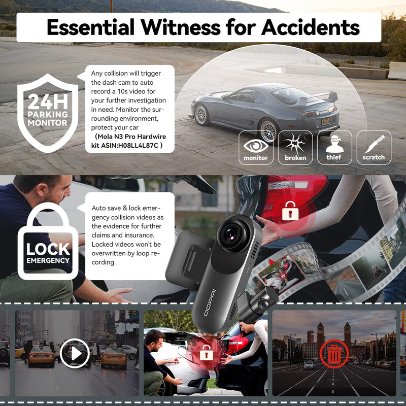 DDPAI 2.5K Dual Car Dash Cam Front and Rear 1600P+1080P Built-in WiFi GPS G-Sensor with Smart APP Control Night Vision, Wide Dynamic Range, 24 Hours Parking Monitor, Support 512GB TF Cards, N3 PRO - BeesActive Australia