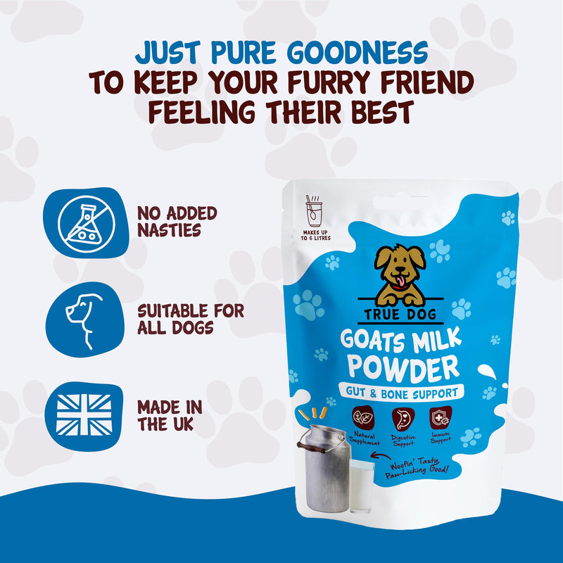 True Dog Goats Milk Powder for Dogs (250g) Supports Gut Health, Joints, Skin, Teeth, Digestion and Immune System, Packed with Dog Vitamins and Nutrients - Natural Pet Supplements